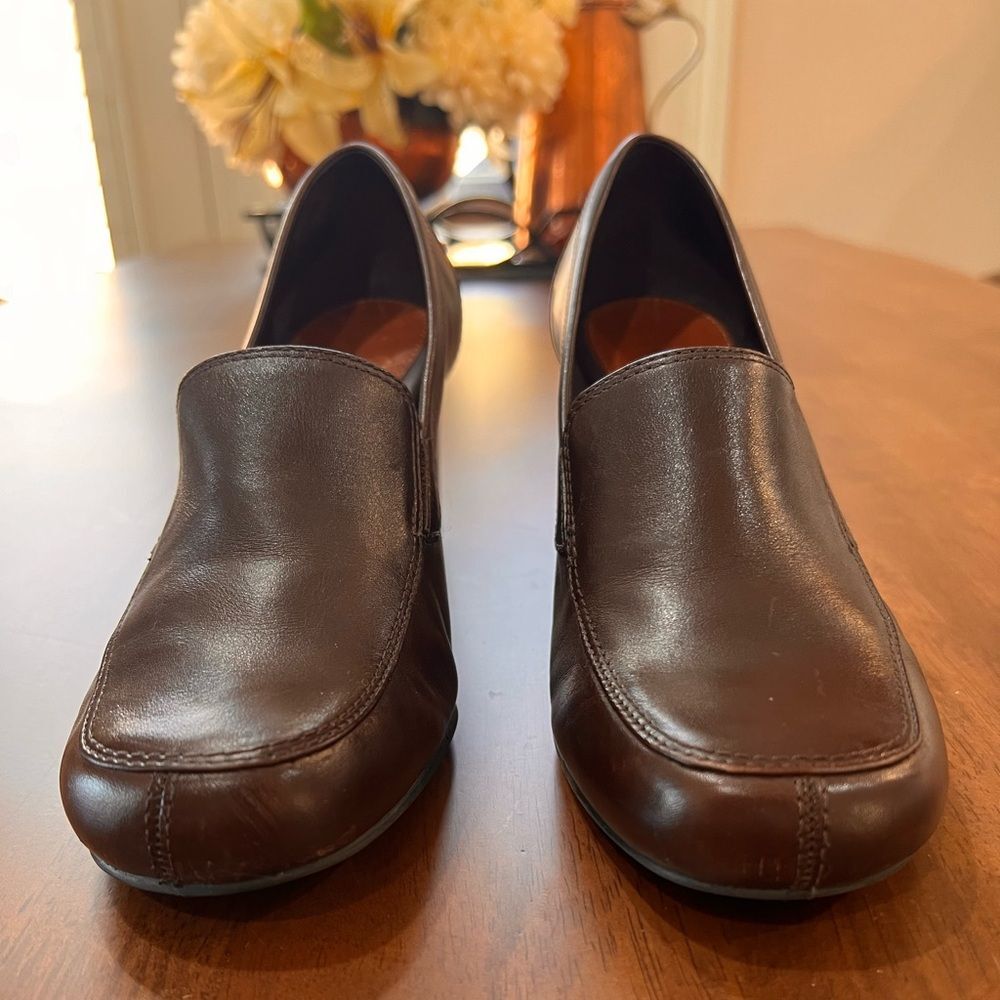 Antonio Melani Brown Leather Block Heel Square Toe Career Office Shoes Sz 6.5